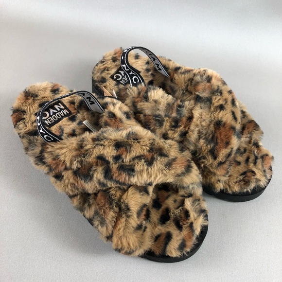 Madden NYC Animal Print Faux Fur Crossband Platform Sandals - Picture 4 of 11